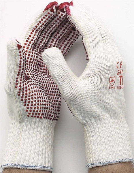 Grobstrick Handschuh, Baumwolle/Polyester, Noppen, weiß, Gr. 8-10